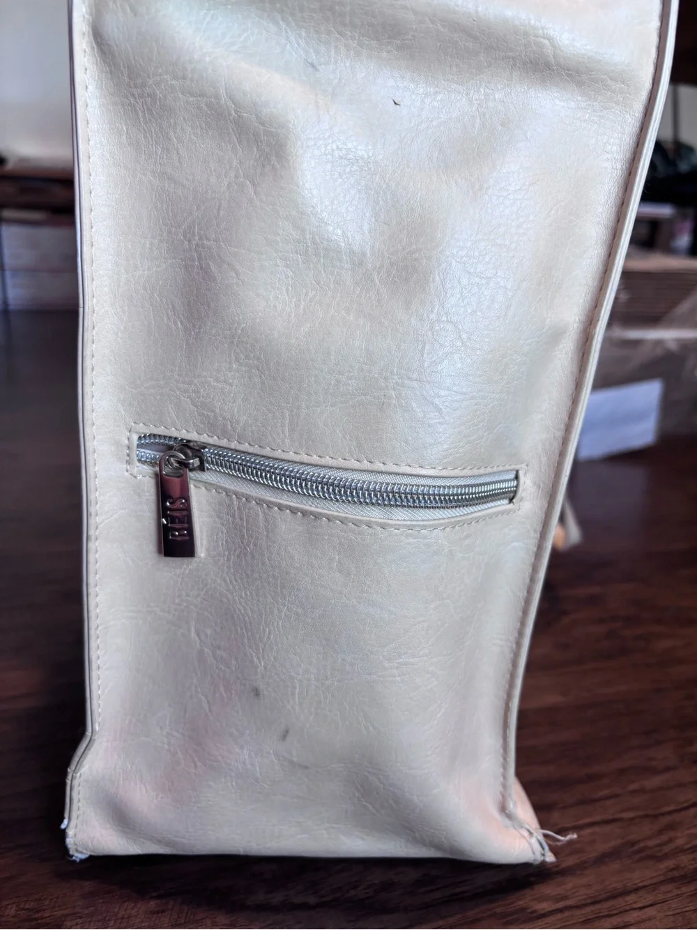 BEIS Cream Large Faux-Leather Tote with Front Zip Pocket
